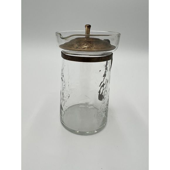 Vintage 1930's Etched Syrup Pitcher Floral Etched‎ Creamer - Picture 2 of 5